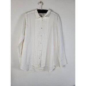 Sundance Womens White Button-Up Pleated Front Shirt XXL 100% Cotton Classic Fit